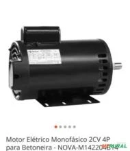 Motor elétrico monofásico 2CV 4p para bitoneira - NOVA-  M142204B14