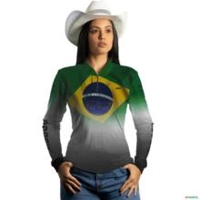 Camisa Agro BRK Verde e Branca Brasil Agro com UV50 + -  Gênero: Feminino Tamanho: Baby Look P