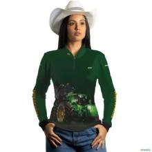 Camisa Agro BRK Força do Agro Trator Verde com UV50 + -  Gênero: Feminino Tamanho: Baby Look GG