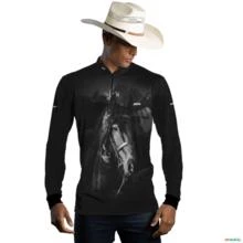 Camisa Agro BRK Cavalo Mangalarga Preta com UV50+ -  Gênero: Masculino Tamanho: PP