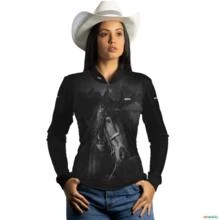 Camisa Agro BRK Cavalo Mangalarga Preta com UV50+ -  Gênero: Feminino Tamanho: Baby Look PP