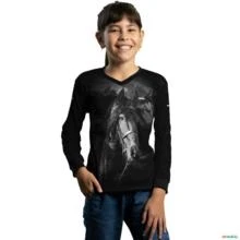 Camisa Agro BRK Cavalo Mangalarga Preta com UV50+ -  Gênero: Infantil Tamanho: Infantil PP
