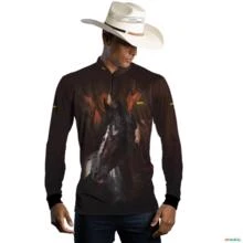 Camisa Agro BRK Marrom e Preto Mangalarga com UV50+ -  Gênero: Masculino Tamanho: PP