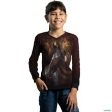 Camisa Country BRK Marrom e Preto Mangalarga  com UV50 + -  Gênero: Infantil Tamanho: Infantil P