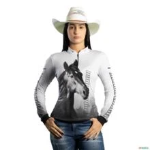 Camisa Agro Brk Cavalo Mangalarga Branca com Uv50+ -  Gênero: Feminino Tamanho: Baby Look PP