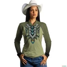 Camisa Agro BRK Feminina  Verde Militar Apache com UV50 + -  Gênero: Feminino Tamanho: Baby Look P