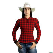 Camisa Country BRK Masculina Xadrez  Vermelho com UV50 + -  Gênero: Feminino Tamanho: Baby Look P