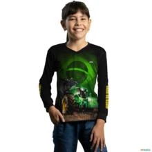 Camisa Agro BRK Preta Trator Verde com UV50 + -  Gênero: Infantil Tamanho: Infantil PP