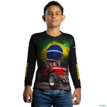 Camisa Agro BRK Trator Vermelho Brasil com UV50 + -  Gênero: Infantil Tamanho: Infantil M