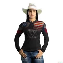 Camisa Agro Brk Team Roping Rodeio USA com Uv50 -  Gênero: Feminino Tamanho: Baby Look P