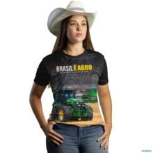 Camiseta Agro Brk Trator Verde Brasil é Agro Cinza com UV50+ -  Tamanho: Baby Look M
