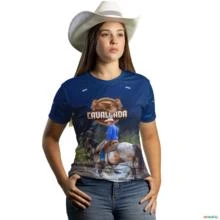Camiseta Agro Azul Brk Cavalgada Cowboy com Uv50 -  Tamanho: Baby Look XXG