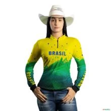 Camisa Agro BRK  Amarelo Verde Brasil com UV50 + -  Tamanho: Baby Look PP