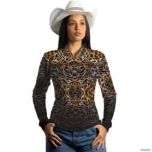 Camisa Country Feminina Brk Onça Textura com Uv50 -  Gênero: Feminino Tamanho: Baby Look G