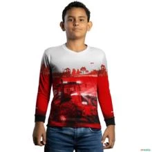 Camisa Agro BRK  Cinza e Branco Trator Vermelho com UV50 + -  Gênero: Infantil Tamanho: Infantil M