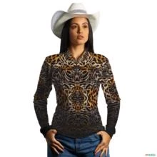 Camisa Country BRK Feminina Estampa de Onça 3.0 com UV50 + -  Gênero: Feminino Tamanho: Baby Look P