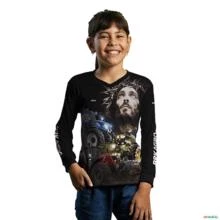 Camisa Agro BRK Trator Jesus Preta com Proteção UV50+ -  Gênero: Infantil Tamanho: Infantil XG