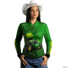 Camisa Agro BRK Trator Verde 7M com UV50+ -  Gênero: Feminino Tamanho: Baby Look G