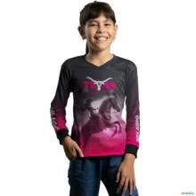 Camisa Feminina Brk Texas Girl Preta e Rosa UV50+ -  Gênero: Infantil Tamanho: Infantil G