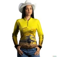 Camisa Agro BRK Colheitadeira CR11 Amarela com UV50+ -  Gênero: Feminino Tamanho: Baby Look G2