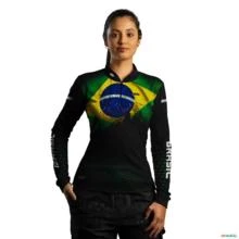 Camisa Agro Feminina Brk Bandeira do Brasil com Proteção UV50+ -  Tamanho: Baby Look GG