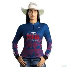 Camisa Agro Feminina BRK Texas Country Girl Azul com UV50+ -  Gênero: Feminino Tamanho: Baby Look P