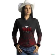 Camisa Agro BRK Texas Country Girl Preta com Proteção UV50+ -  Gênero: Feminino Tamanho: Baby Look M