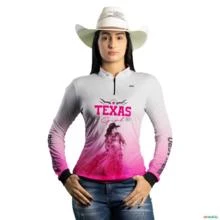 Camisa Agro Feminina BRK Texas Girl Branca com Proteção UV50+ -  Gênero: Feminino Tamanho: Baby Look P