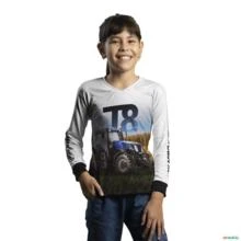 Camisa Agro BRK Trator T8 Branca com Proteção UV50+ -  Gênero: Infantil Tamanho: Infantil M
