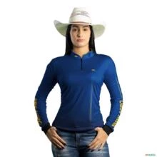 Camisa Agro Básica BRK Azul e Amarelo com Proteção UV50+ -  Gênero: Feminino Tamanho: Baby Look P
