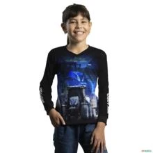Camisa Agro BRK Azul e Preta Trator T7 com Proteção UV50+ -  Gênero: Infantil Tamanho: Infantil PP