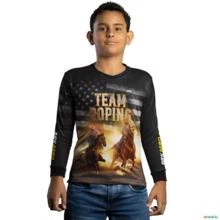 Camisa Agro BRK Team Roping Preta com UV50+ -  Gênero: Infantil Tamanho: Infantil PP
