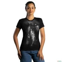 Camiseta Casual BRK Preta Cavalo com Proteção UV50 + -  Gênero: Feminino Tamanho: Baby Look PP