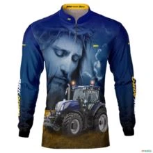 Camisa Agro Brk Azul Trator T7 LWB e Jesus com UV50+ -  Gênero: Masculino Tamanho: PP