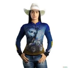 Camisa Agro Brk Azul Trator T7 LWB e Jesus com UV50+ -  Gênero: Feminino Tamanho: Baby Look M