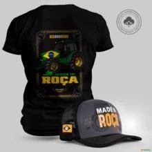 Kit Camiseta + Boné Trucker Agro Made In Roça Trator Brasil com Algodão Egípcio