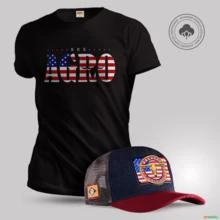 Kit Camiseta + Boné Trucker Agro Mescla Bandeira Estados Unidos com Algodão Egípcio