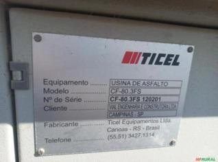 Usina de Asfalto TICEL CF-80.3FS Ano 2012 Zero