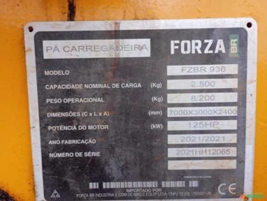 Carregadeira Forza modelo FZBR 936 ano 2021.