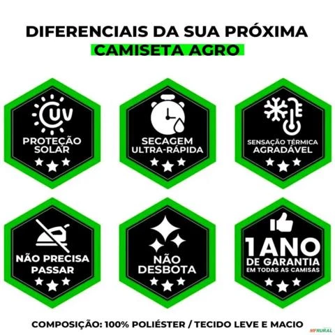 Camisa Agro BRK Verde e Branca Brasil Agro com UV50 + -  Gênero: Infantil Tamanho: Infantil P