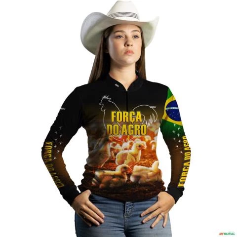 Camisa Força do Agro - Granja com Proteção Solar UV  50+ -  Gênero: Feminino Tamanho: Baby Look XXG