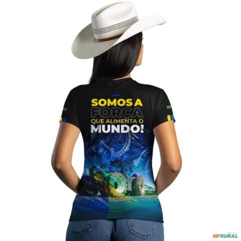 Camiseta A Força que Alimenta o Mundo com Proteção Solar UV  50+ -  Gênero: Feminino Tamanho: Baby Look XG