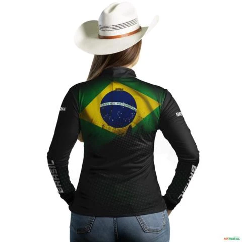 Camisa Agro BRK Preta Bandeira do Brasil com UV50 +