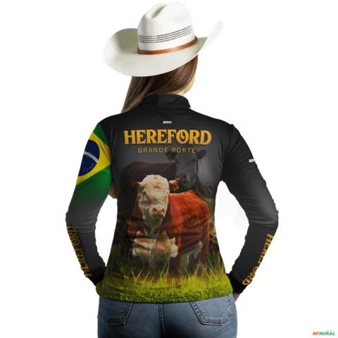 Camisa BRK Agro Raça Hereford com Proteção Solar UV  50+ -  Gênero: Feminino Tamanho: Baby Look PP