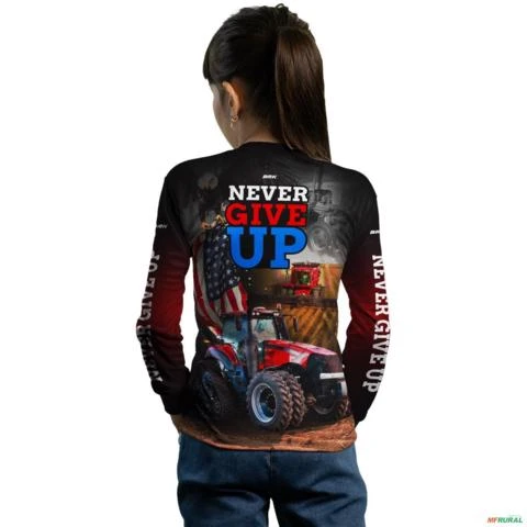 Camisa Agro BRK Vermelho EUA Never Give Up com UV50 + -  Gênero: Infantil Tamanho: Infantil XG