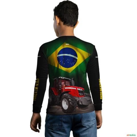 Camisa Agro BRK Trator Vermelho Brasil com UV50 + -  Gênero: Infantil Tamanho: Infantil XXG