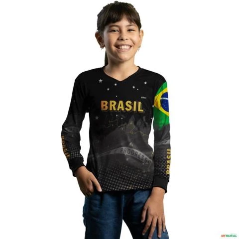 Camisa Agro Brk Brasil Preta com Uv50 -  Gênero: Infantil Tamanho: Infantil GG