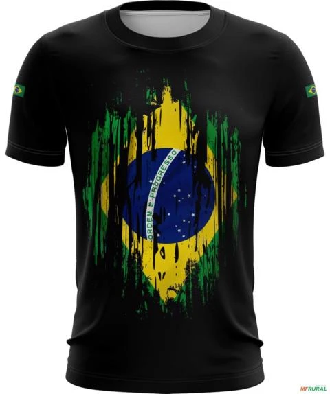 Camiseta Agro BRK Preta Grunge Bandeira Brasil com UV50 + -  Gênero: Masculino Tamanho: XXG