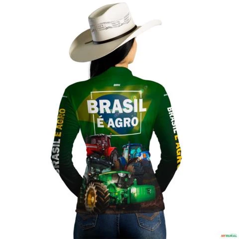 Camisa Agro Brk Verde Brasil é Agro com UV50 + -  Gênero: Feminino Tamanho: Baby Look GG