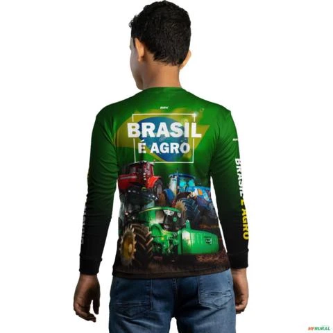 Camisa Agro Brk Verde Brasil é Agro com UV50 + -  Gênero: Infantil Tamanho: Infantil XG